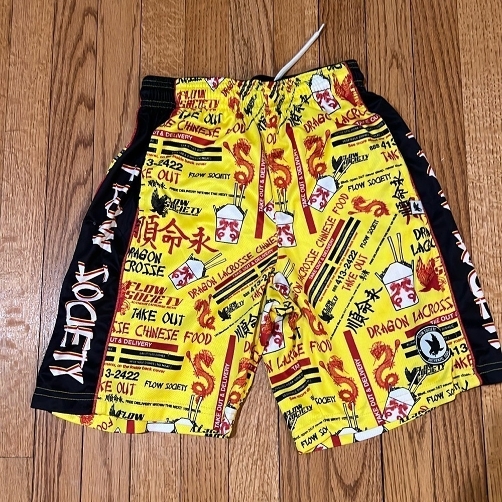 Flow society Chinese takeout logo shorts size kids medium